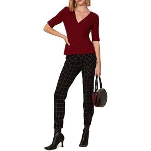 TOME Burgundy Sculptural Ribbed Cross Front Open Back Sweater XS